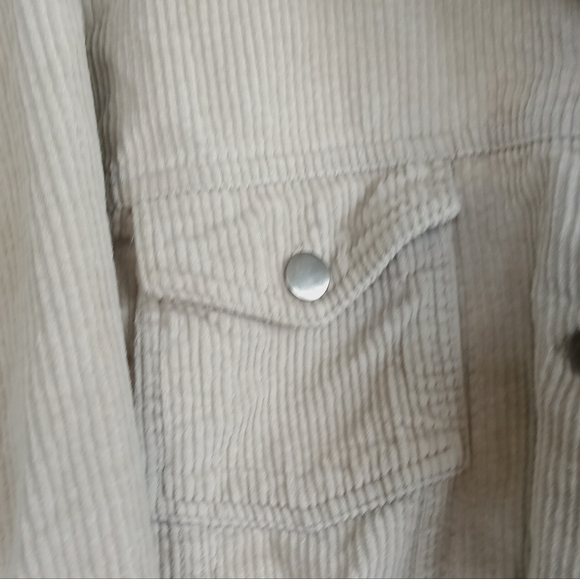 POL Beige Corduroy Jacket Crop Fringe Gray Button Down Oversized Distressed Cool - Picture 7 of 10